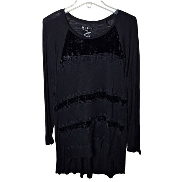 Chico's 3 Women XL Black Mixed Textured Velvet Lace Knit Tunic Top - Picture 1 of 7